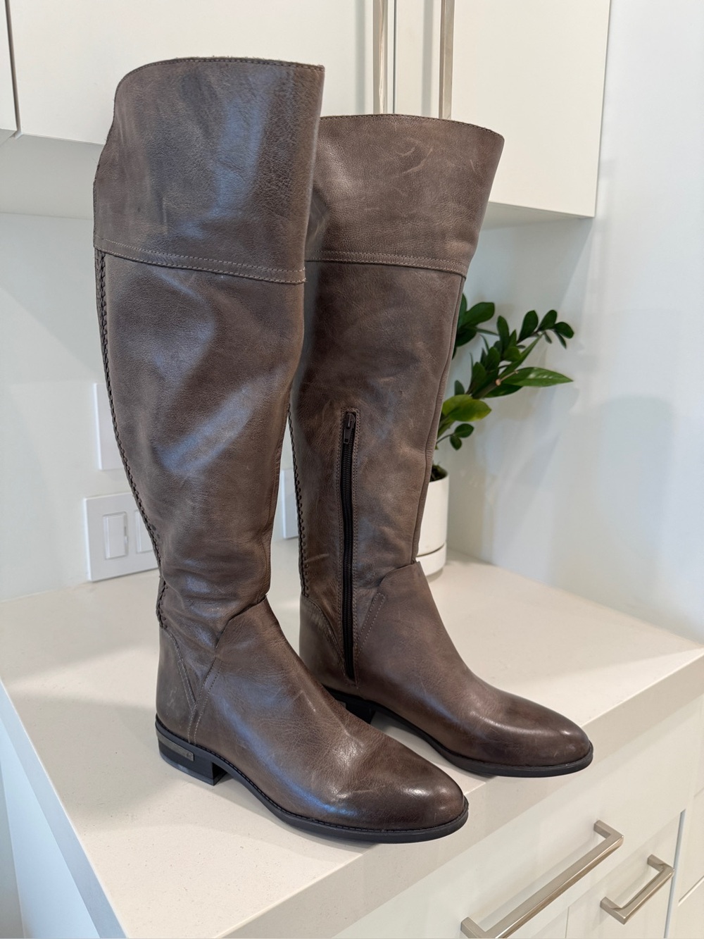Vince Camuto Brown Tall Leather Riding Boots - Wide Calf Size 10